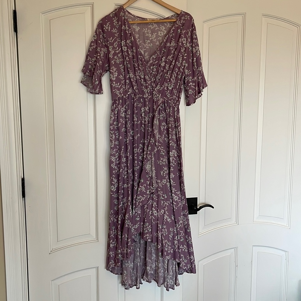 Magnolia Boutique purple, white and grey flowered dress